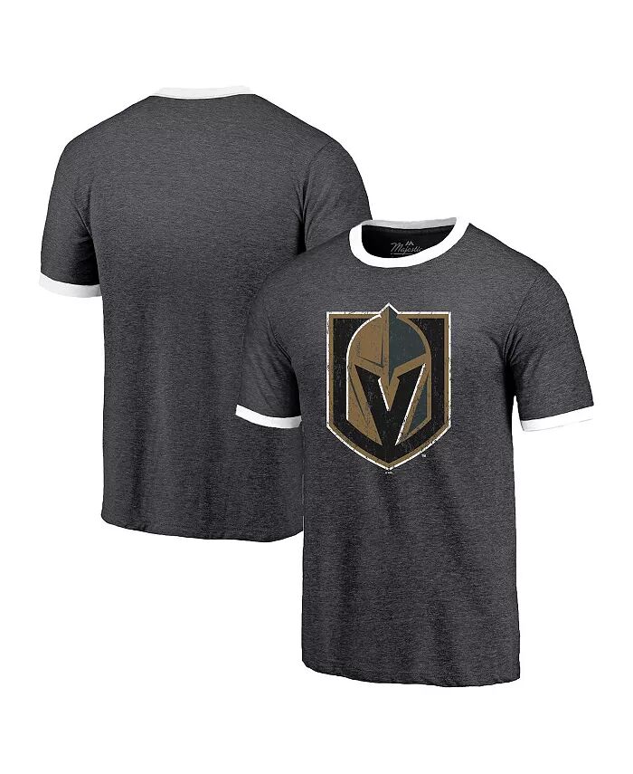 

Футболка мужская Threads Heathered Black Vegas Golden Knights Ringer Contrast Tri-Blend Majestic