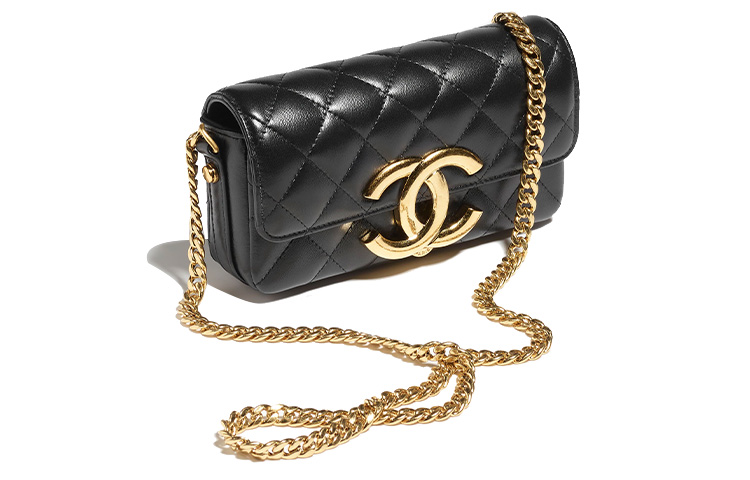Блестящая кожа ягненка Мини плечевая сумка через тело женская черная CHANEL — фото 2