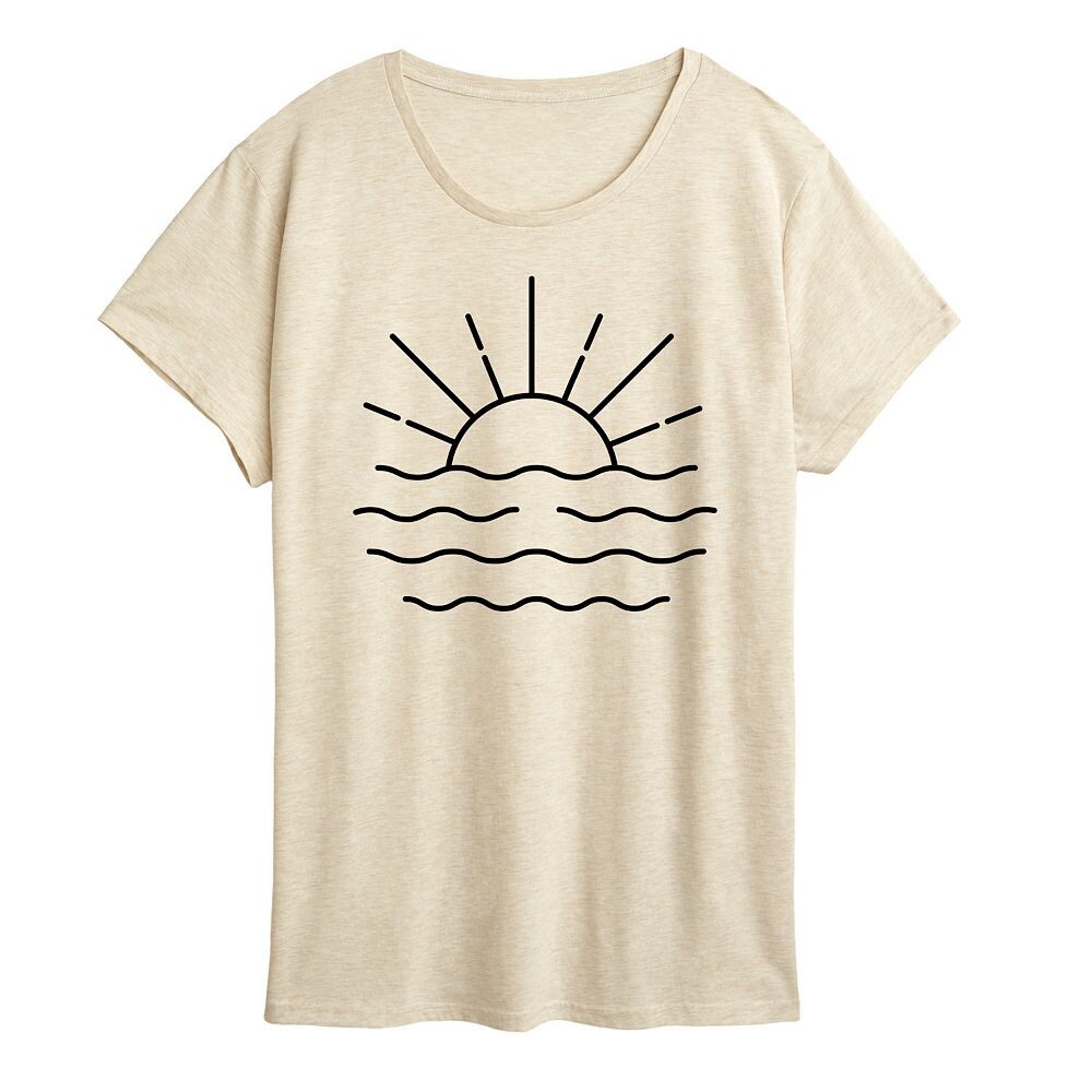 

Женская футболка с рисунком Ocean Sunset Linework, бежевый