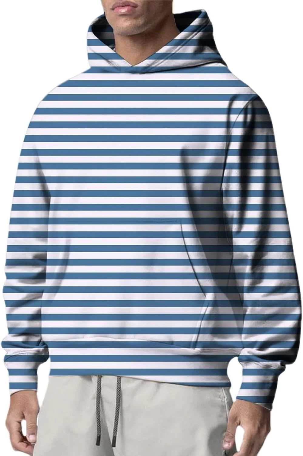 

Мужской худи с карманом, полоска и принт, длинный рукав, плюс размер