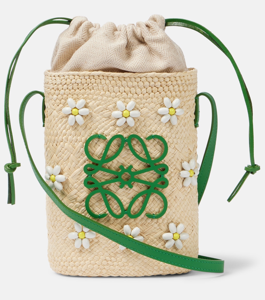 

Сумка-ведро с бусинами Paula's Ibiza Anagram Loewe, Tropical Green /White