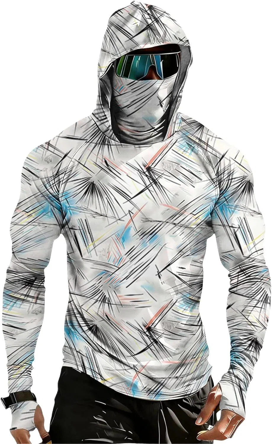 Мужская футболка с капюшоном и маской, UPF 50+, Generic, 03-dark Gray