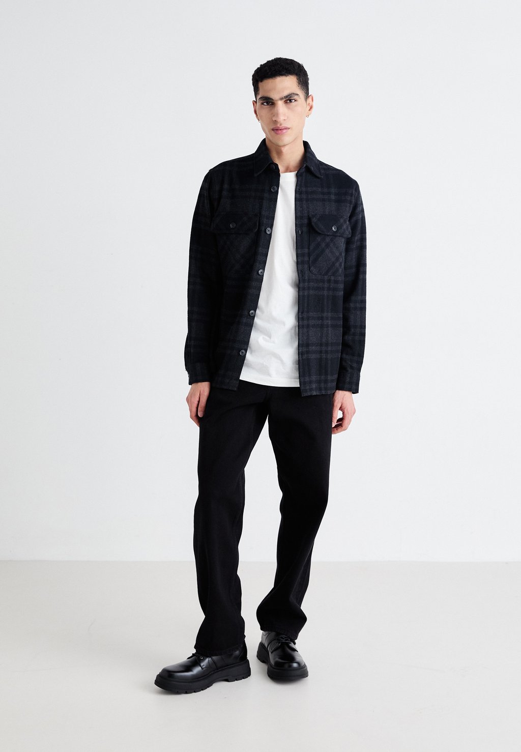 

Легкая куртка JPRRAYMOND CHECK OVERSHIRT Jack & Jones PREMIUM, черный