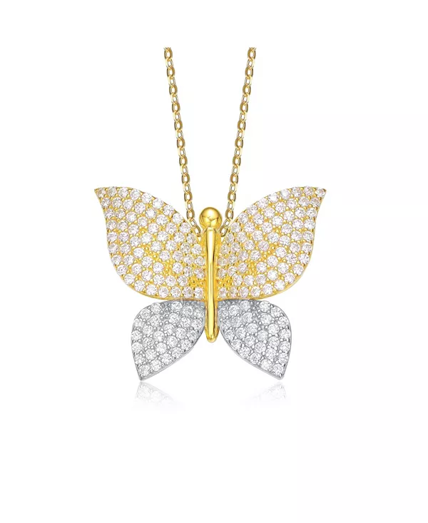

Ожерелье с подвеской в виде бабочки из 14-каратного желтого и белого золота с кубическим цирконием из стерлингового серебра Genevive, gold