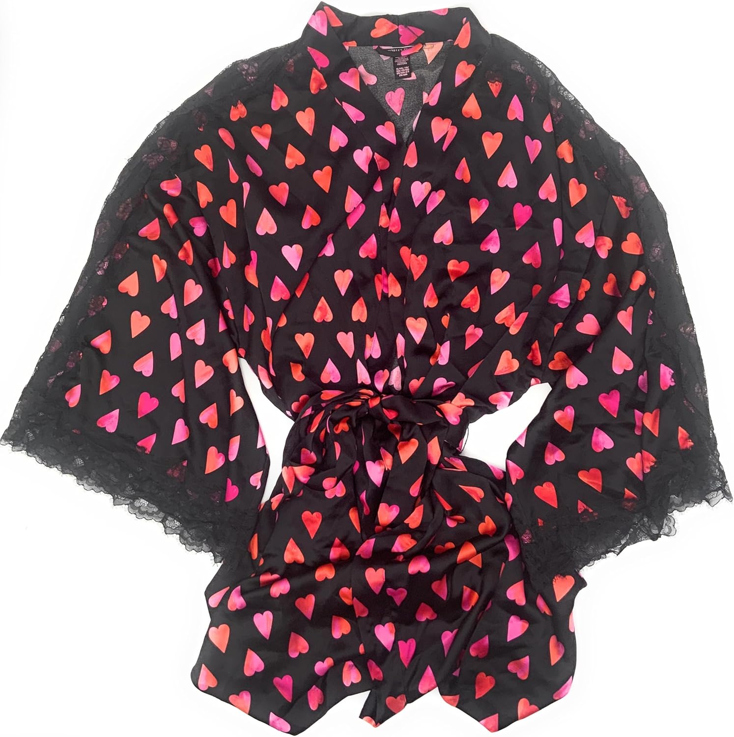 Халат Victoria's Secret Kimono Luxe из сатина и кружева, Black/Orange/Pink — фото 3
