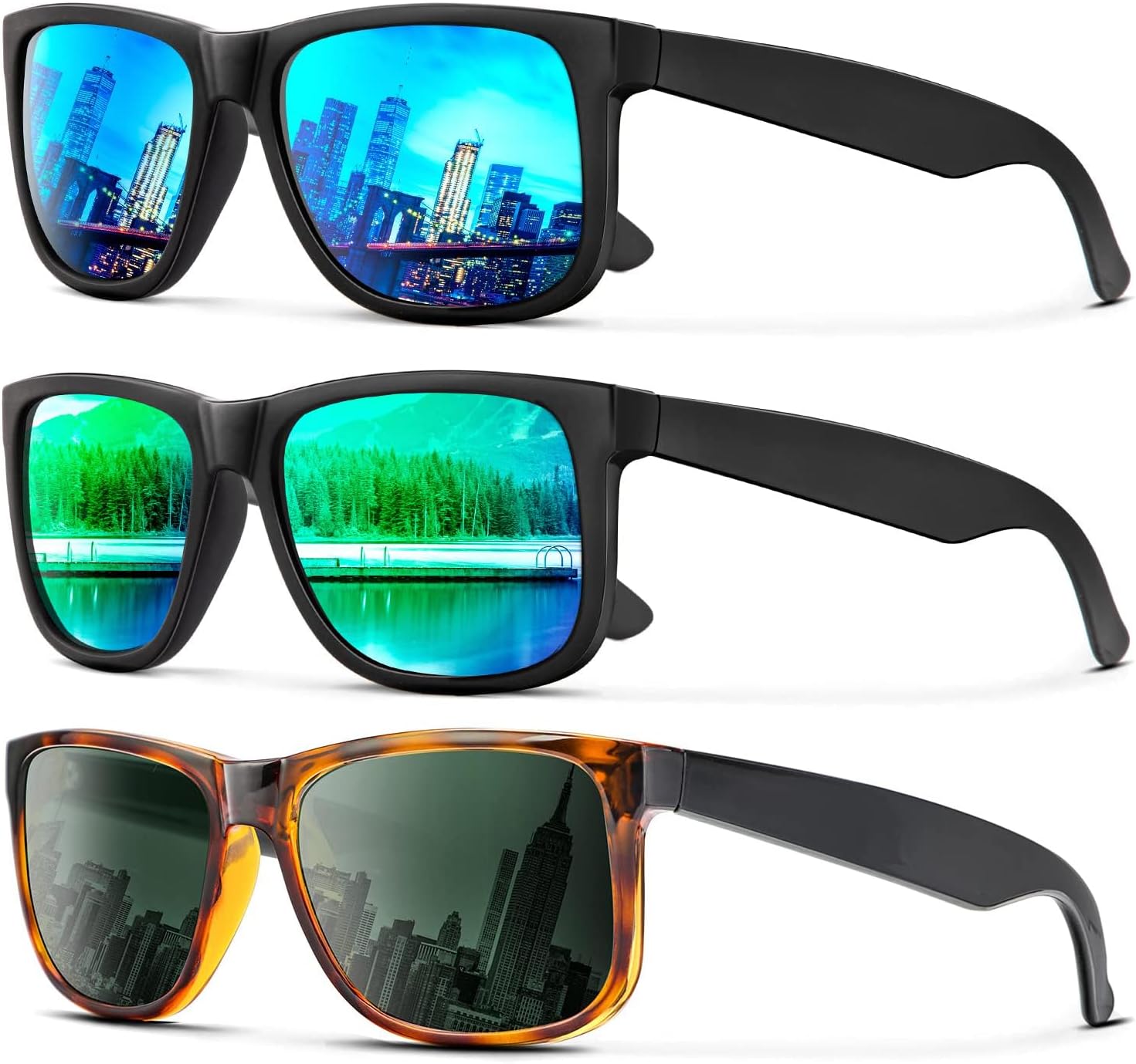 

Солнцезащитные очки KALIYADI для мужчин и женщин, поляризованные, классическая матовая черная оправа, защита от УФ-излучения, комплект из 3 штук, (3 Pack) Ice Blue/Green/Tortoise G15