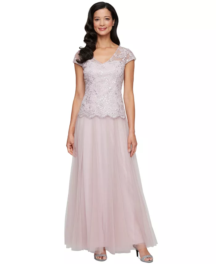 

Женское платье с вышивкой из шифона и тюлевой юбкой Gown Alex Evenings, розовый
