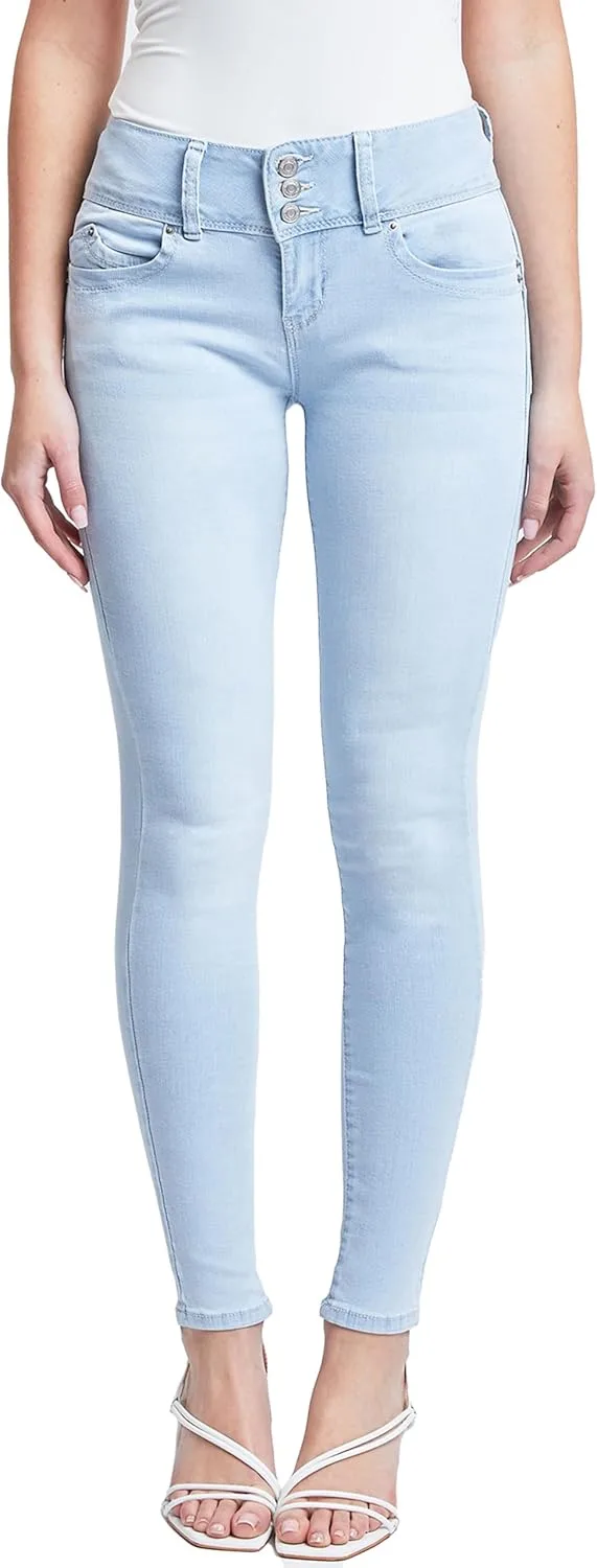 

YMI Women's Junior Mid-Rise Wannabettabutt 3-Button Skinny Jeans из переработанных волокон