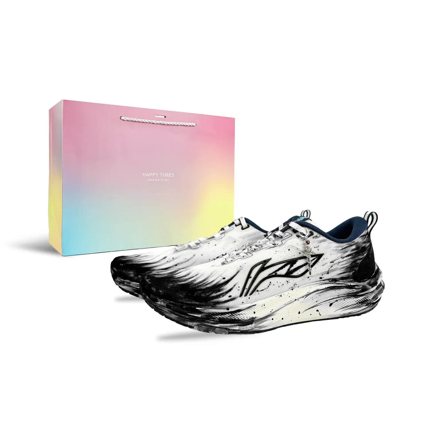 

LINING Кроссовки Red Hare 8 мужские низкие черно-белые с черно-макаронной сумкой для покупок, цвет Black-Macaron Shopping Bag