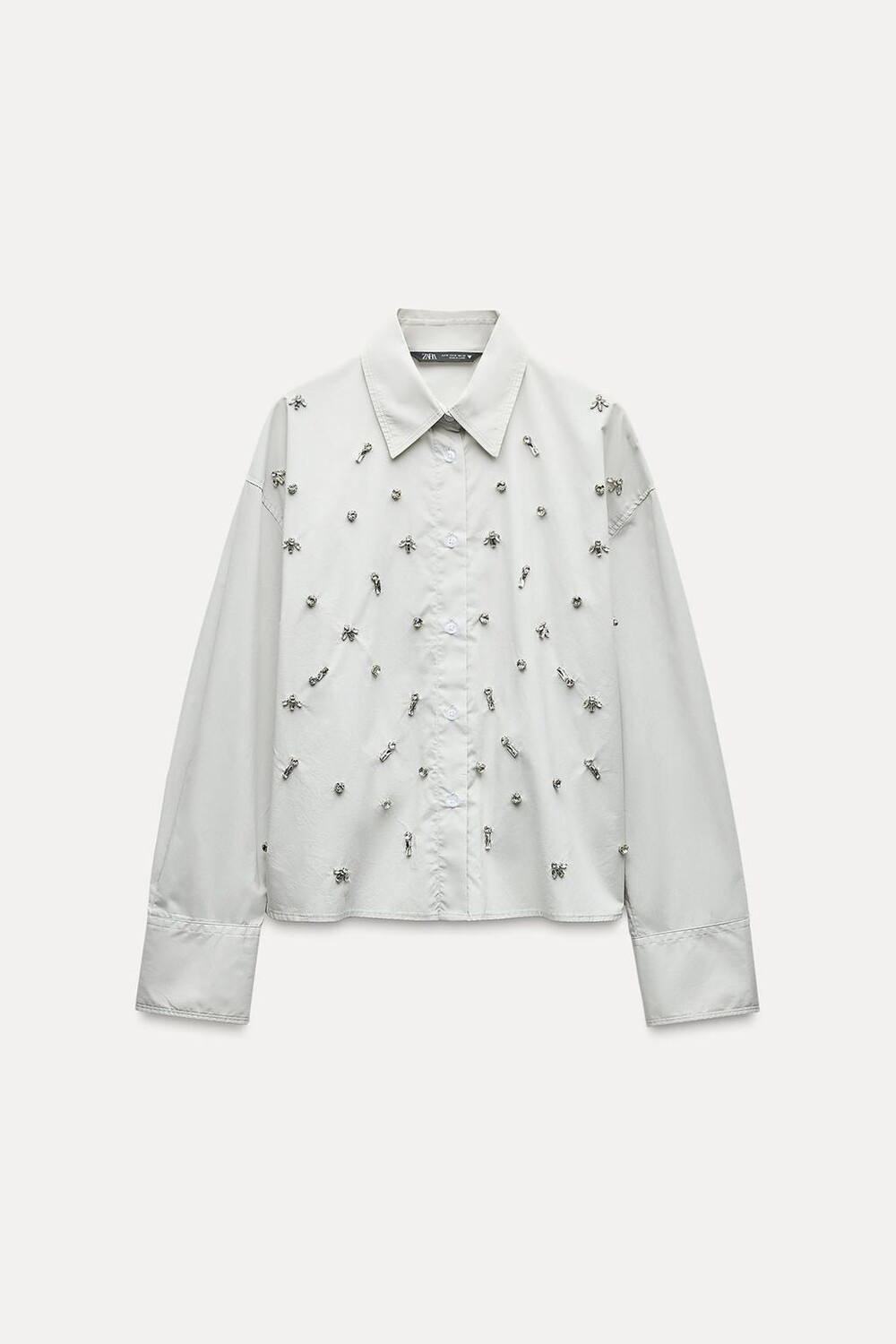 

Рубашка из поплина со стразами ZARA, светло-серый
