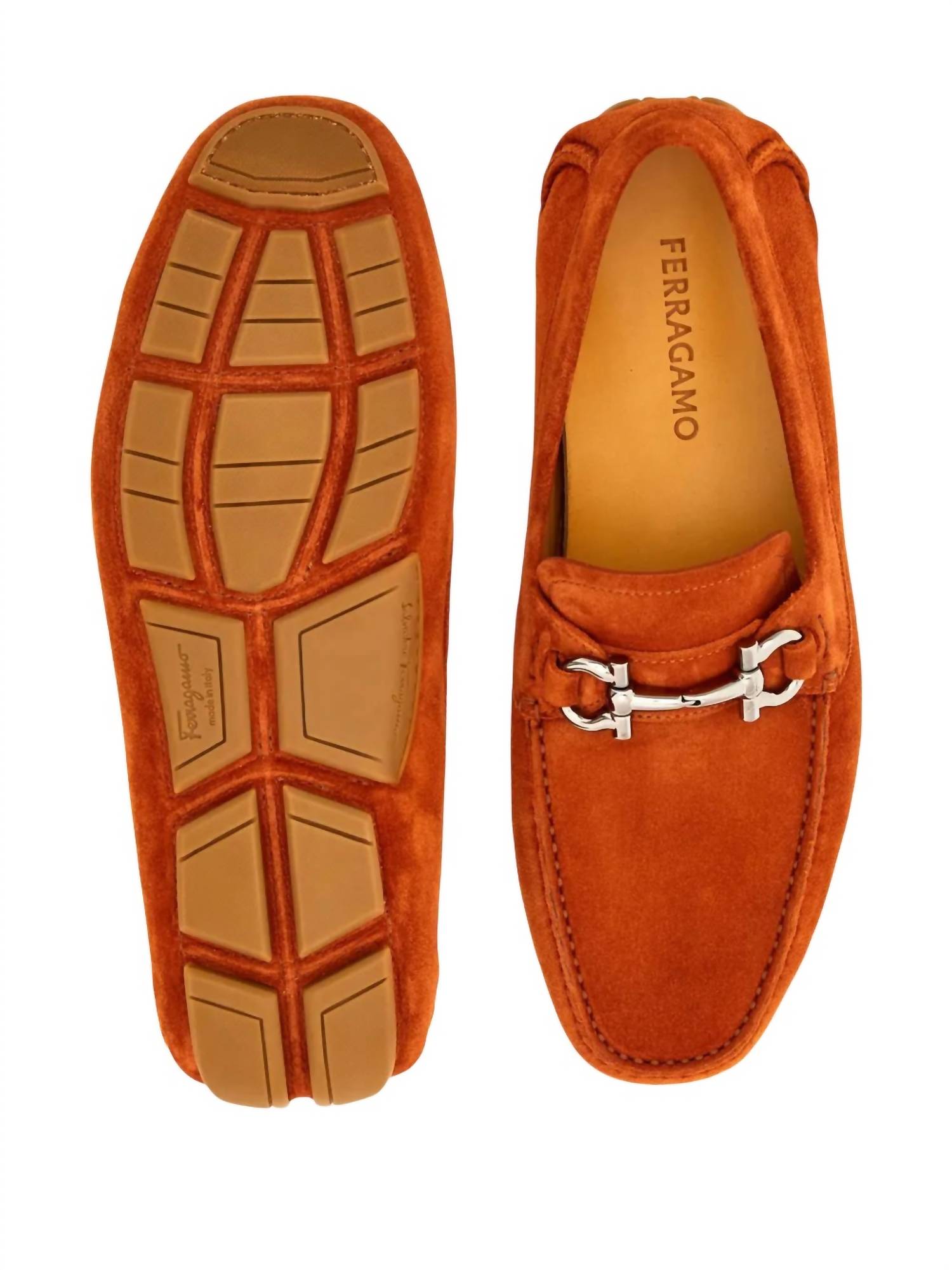 Salvatore Ferragamo Мужские замшевые мокасины Gancini коричневого цвета — фото 3