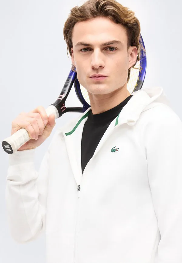 Куртка с капюшоном, классическая толстовка на молнии Lacoste Sport, White — фото 4