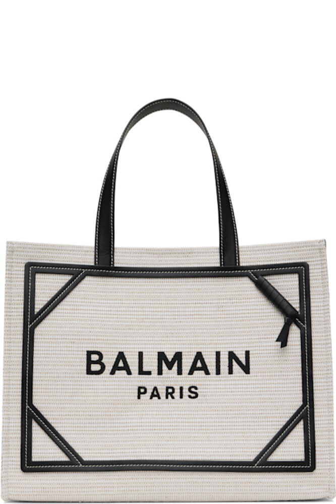 

Сумка-тоут B-Army из рафии серо-черного цвета средней толщины Balmain