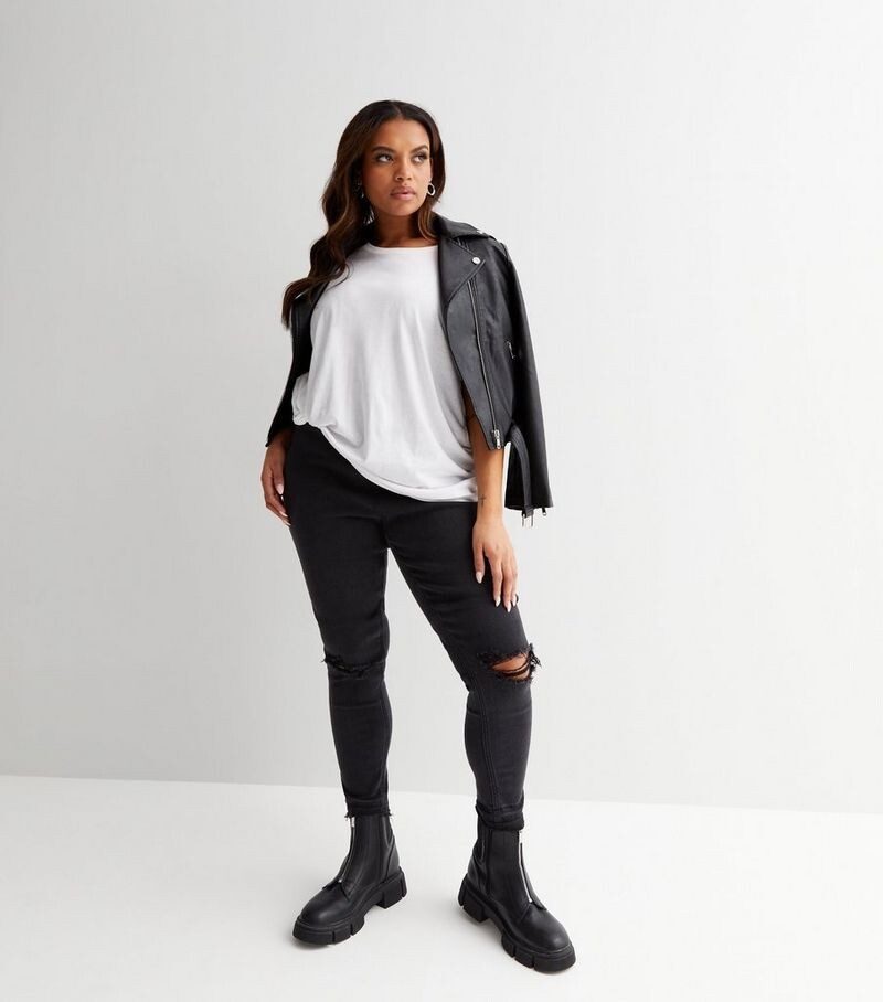 

Черные рваные джинсы суперскинни Hallie с высокой талией Curves New Look, черный