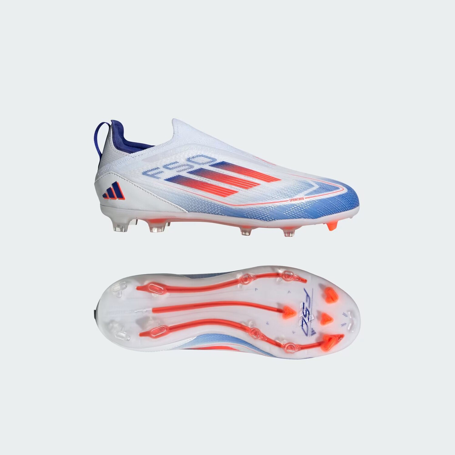 

Детские футбольные бутсы без шнурков для твердого грунта F50 Pro Adidas, цвет Cloud White/Solar Red/Lucid Blue