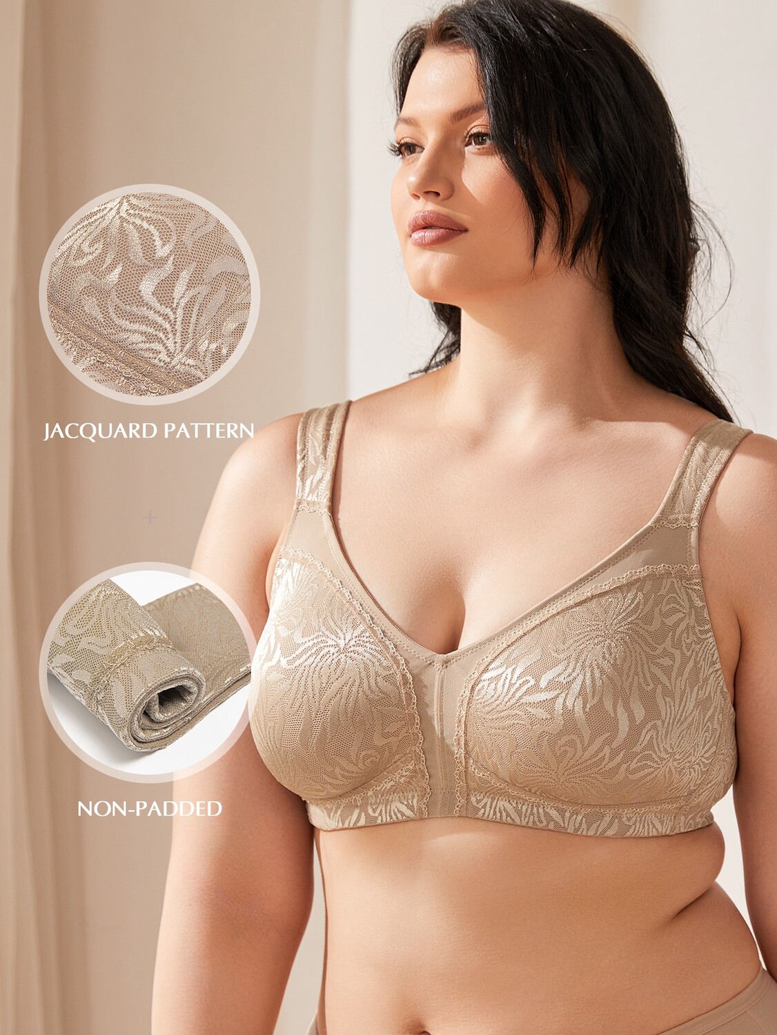 

Женский бюстгальтер plus size, максимальное закрытие, без подкладки, комфорт Wingslove, хаки