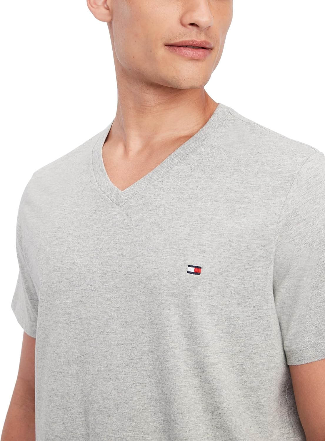 Мужская футболка Tommy Hilfiger с V-образным вырезом и флагом, Grey Heather — фото 3