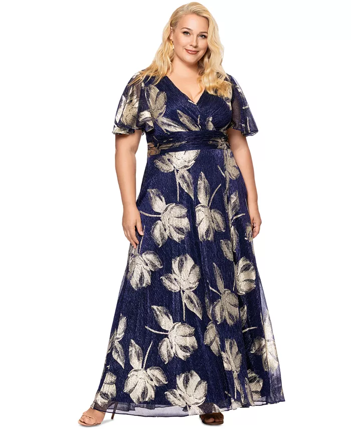

Платье силуэта А-силуэта с металлическим принтом Plus Size Betsy & Adam, синий