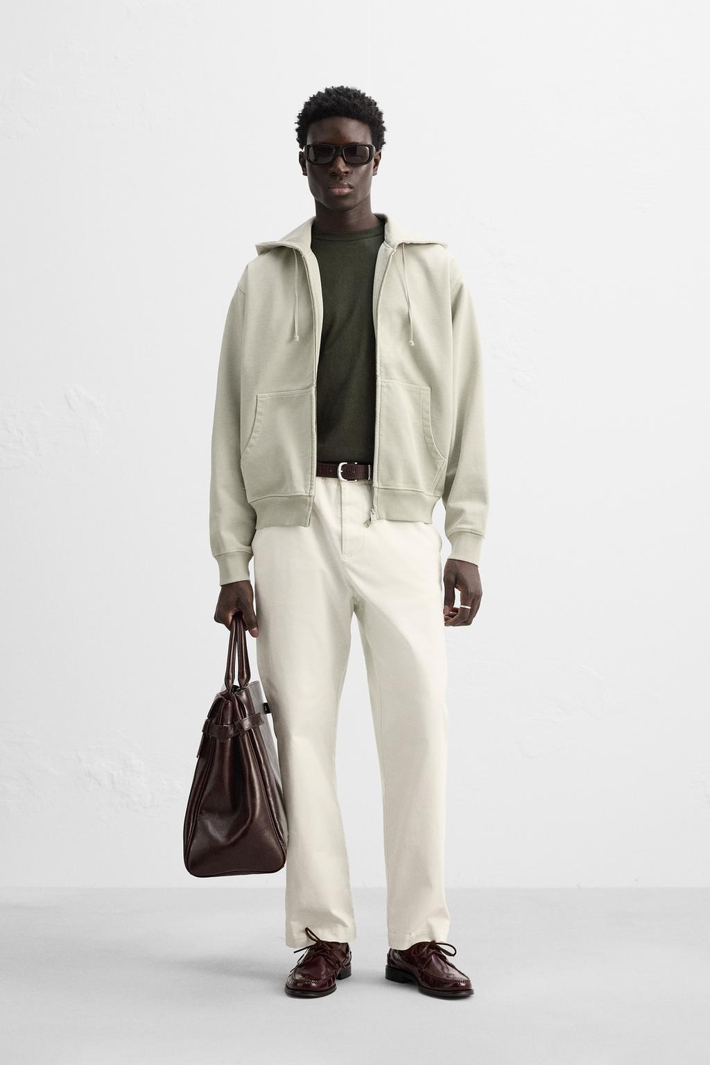 

Застиранная толстовка на молнии ZARA, светло-бежевый