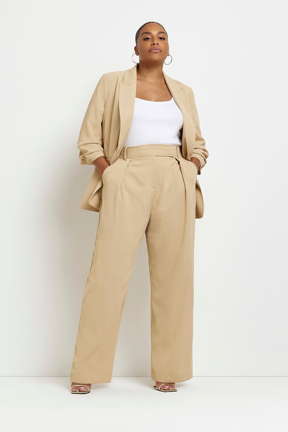 

Плиссированные брюки широкого кроя River Island, коричневый