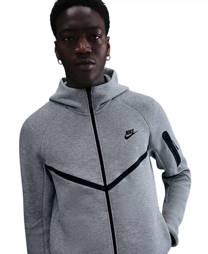 Мужская худи Tech Fleece Full-Zip Windrunner с логотипом Nike, серый — фото 2