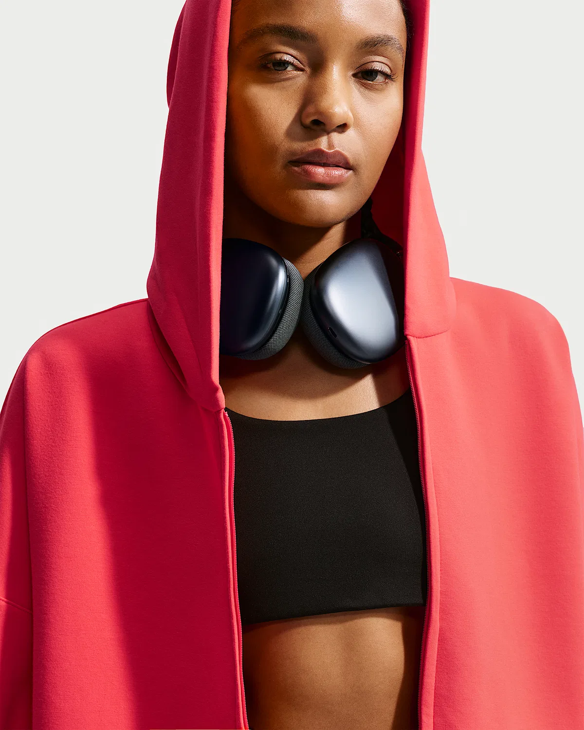 Женская худи на молнии Nike 24.7 ImpossiblySoft, Light Crimson/Black/University Red — фото 3
