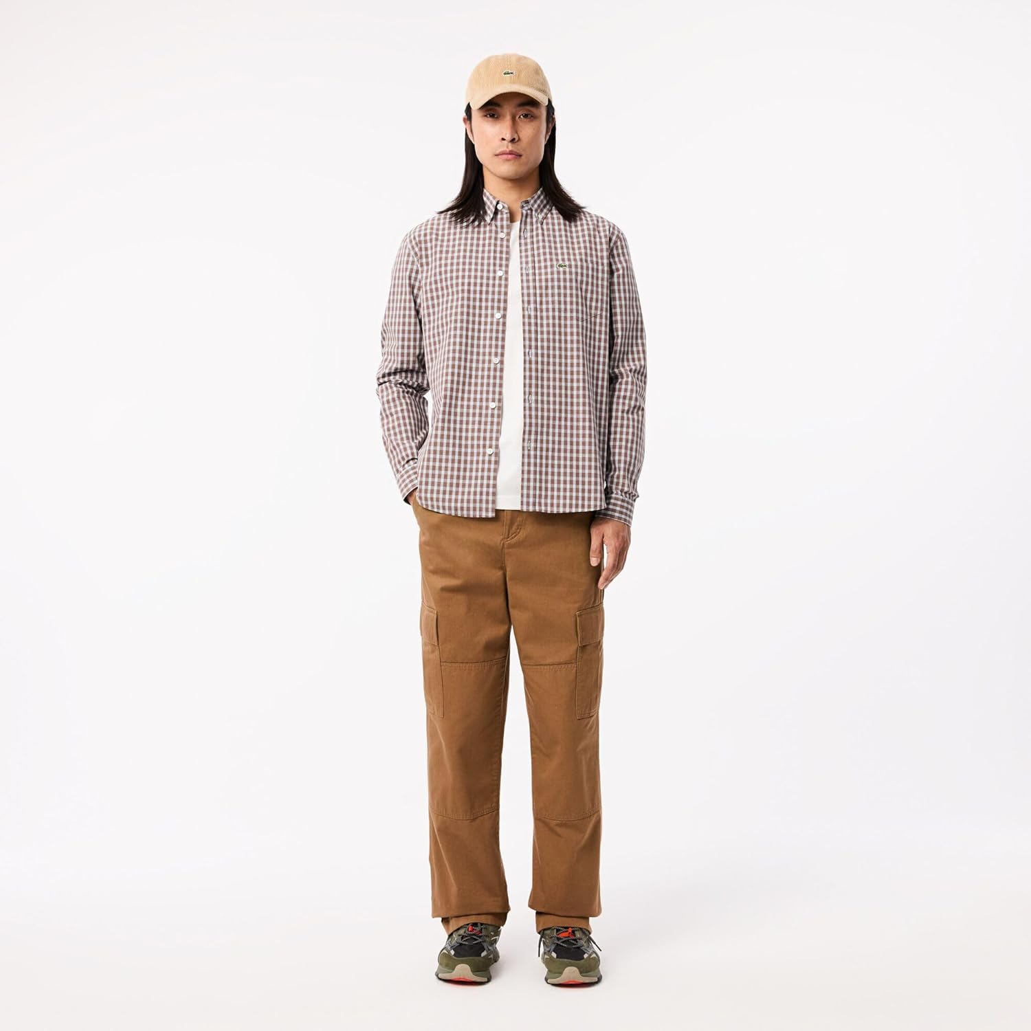 Lacoste мужская длинная рубашка в клетку Gingham на пуговицах, Myrrh Cotton — фото 2
