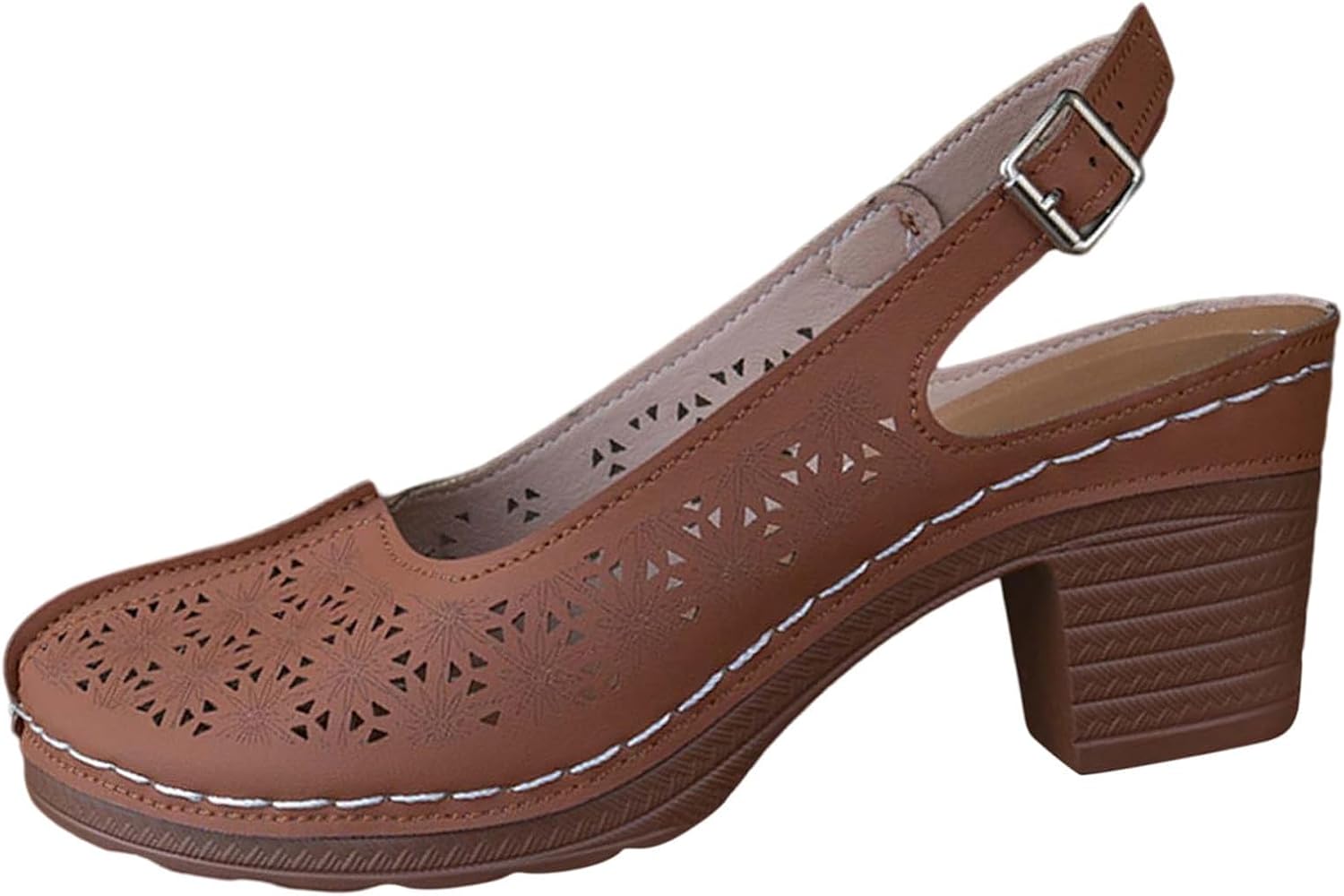 

Женские сандалии с вырезами, с массивным каблуком, широкие, с цветочным рисунком, удобные повседневные туфли, с регулируемым ремешком на щиколотке, на танкетке, противоскользящие, пляжные и уличные, летняя модная обувь Generic, коричневый