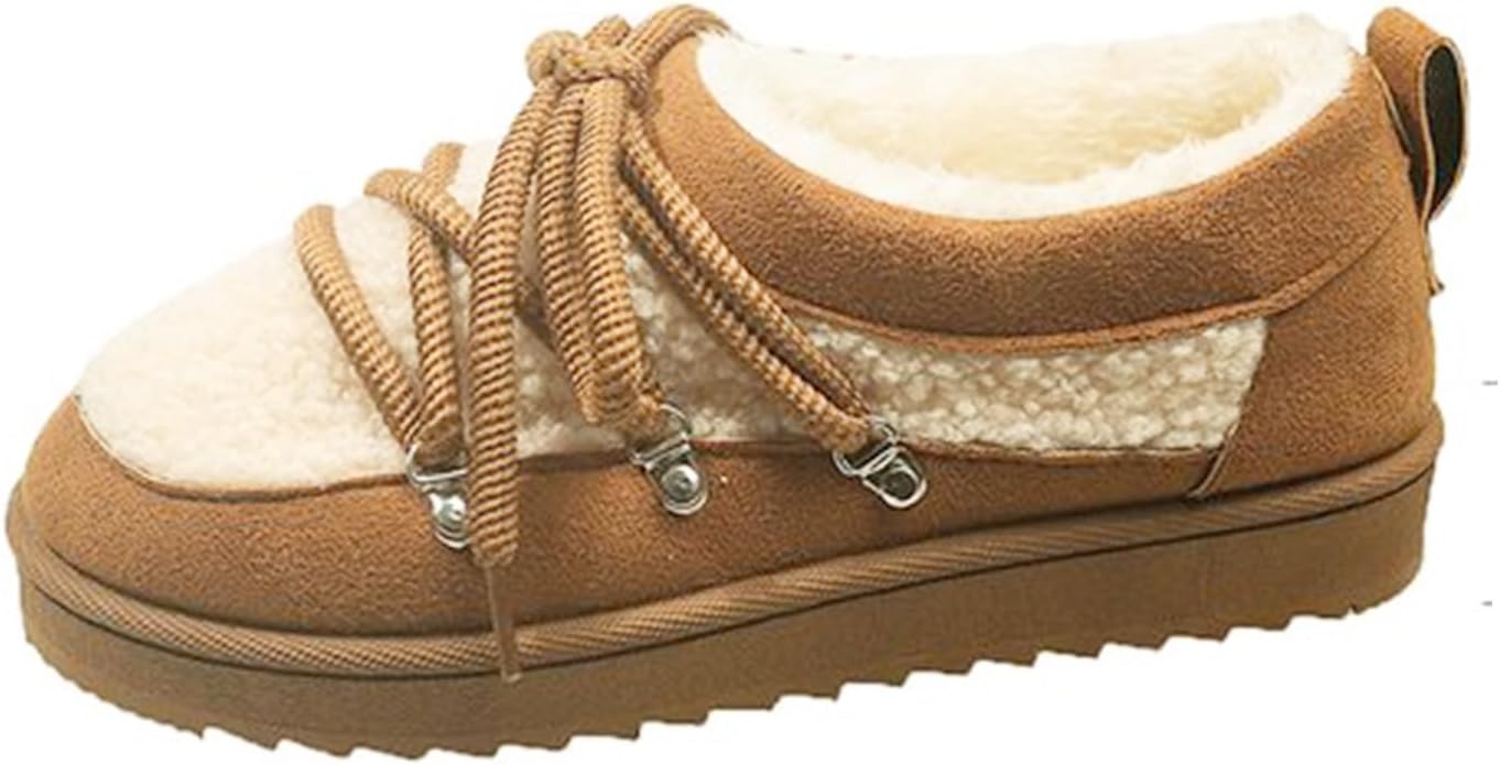 

Женские зимние снежные ботинки с меховой подкладкой, мужские легкие термоботинки, мягкие лоферы, удобные теплые ботильоны на шнуровке, модные короткие ботильоны на платформе с плотным плюшевым верхом, повседневные лоферы Generic, коричневый