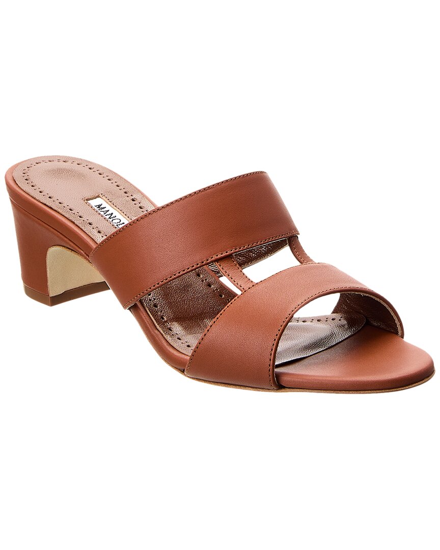 DNU Manolo Blahnik Chus 50 Leather Sandal (Authentic Pre-Owned), черный