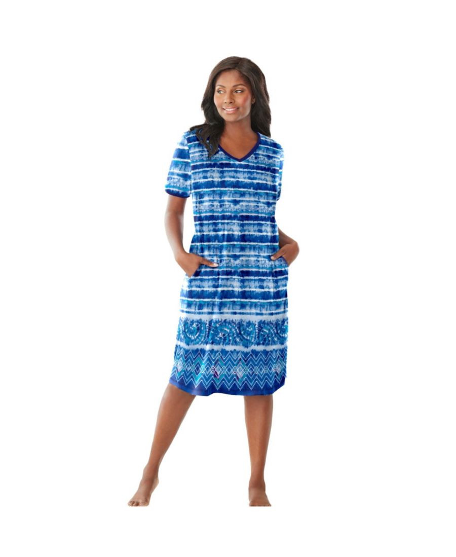 

Женская короткая футболка-домик Dreams & Co, Bright cobalt tie dye stripe, Синий, Женская короткая футболка-домик Dreams & Co, Bright cobalt tie dye stripe