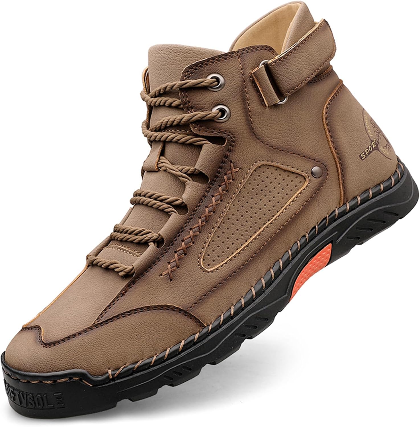 

Мужские высокие ботинки Chukka ручной работы из кожи с шнуровкой, легкие, мягкая и дышащая конструкция, округлый носок, плоская подошва, повседневные, для прогулок на улице, походов и ежедневного вождения Tengfeifly, хаки