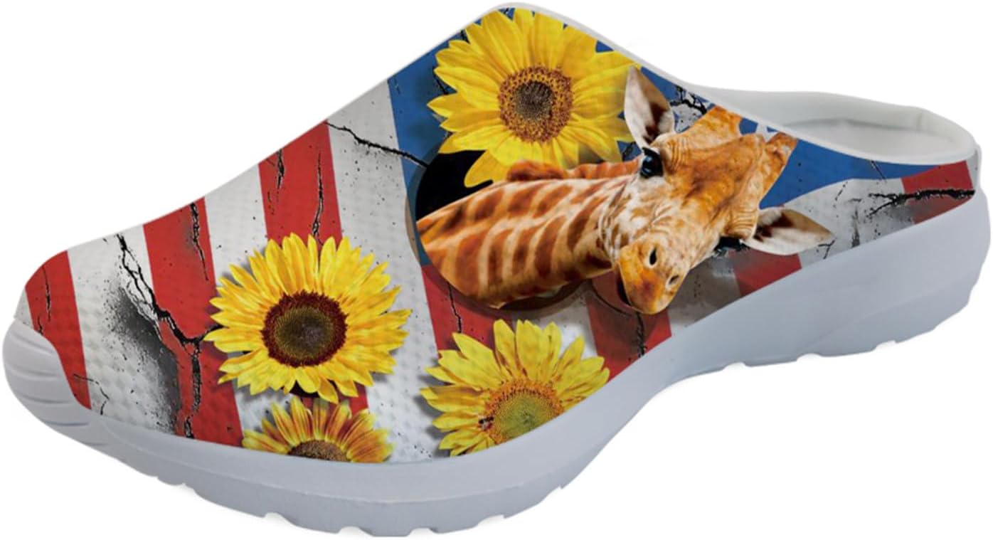 

GLENLCWE Blue Dolphin Butterfly Мужские садовые сабо, женские слоги с мягкой сеткой Mules Сандалии для ходьбы Легкая обувь для медсестры, American Flag Sunflower Giraffe