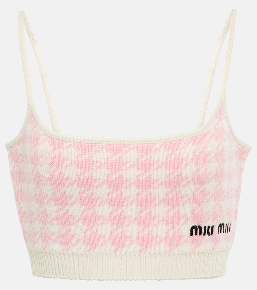 

Кашемировый укороченный топ в клетку «гусиная лапка» Miu Miu, Bianco Rosa