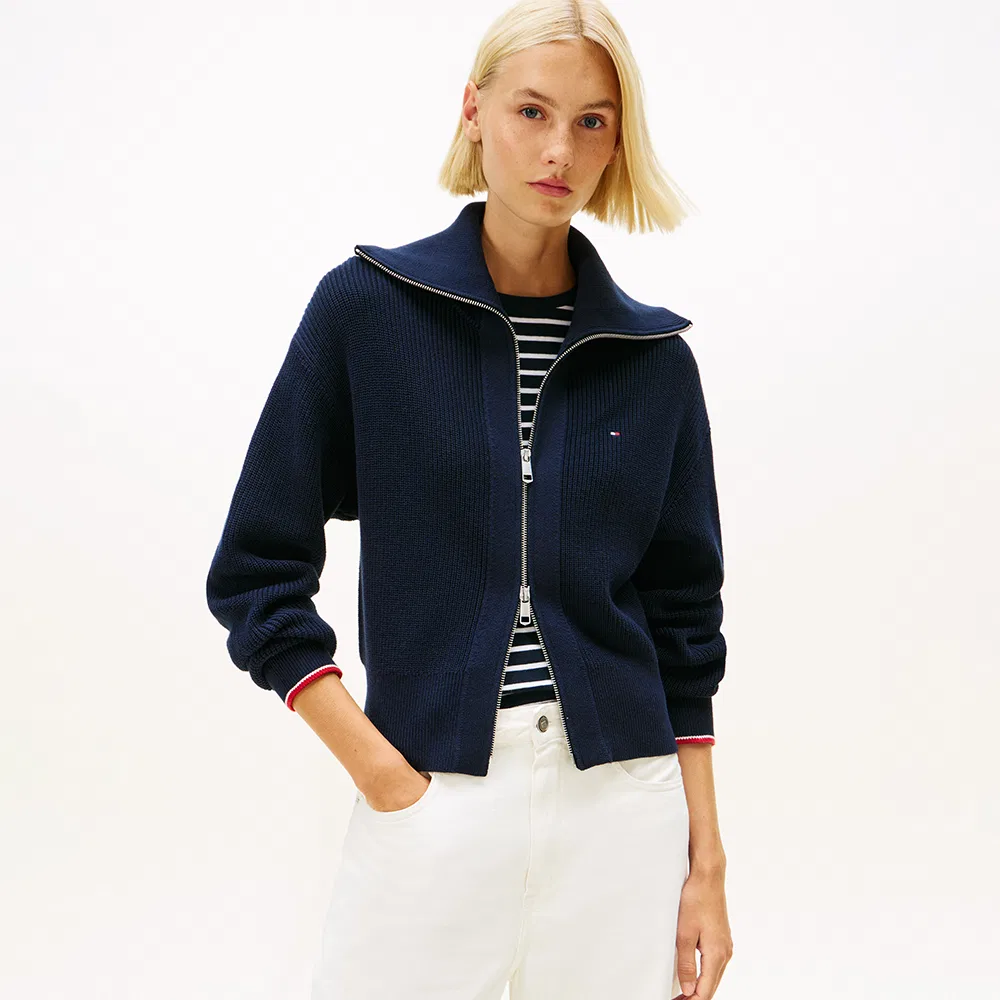 Женский хлопковый вязаный кардиган на молнии тёмно-синий от Tommy Hilfiger Women