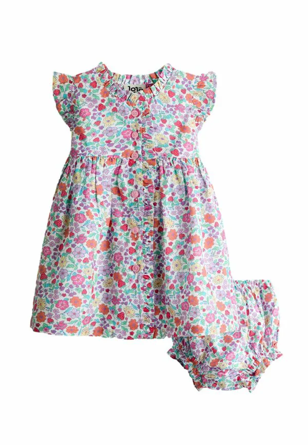 Платье прямого кроя с оборками на плечах Jojo Maman Bébé, Pink Strawberry Floral