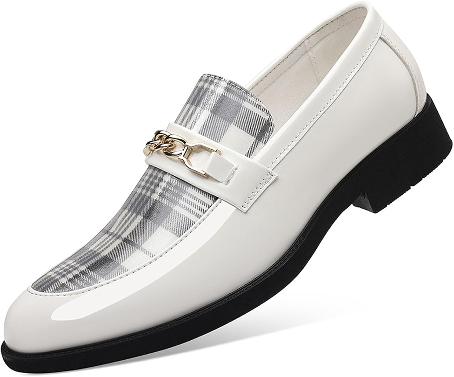 

Мужские клетчатые лоферы с глянцевой кожей и монетным удерживающим ремешком, модный заостренный носок с золотой пряжкой, удобные дышащие туфли на каждый день для работы, бизнеса и официальных мероприятий Yherohg