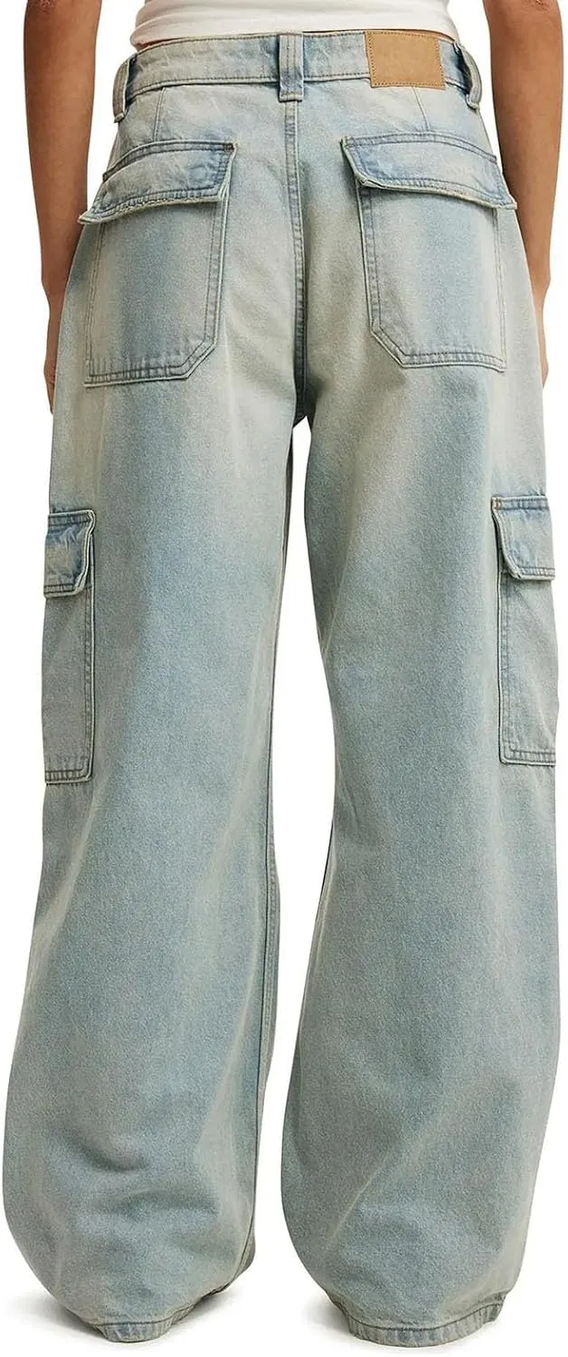 Джинсы с завышенной талией, карго, темно-синий — фото 4