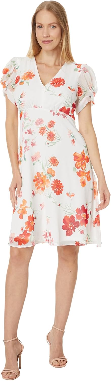 

Женское короткое шифоновое платье Calvin Klein с рукавами-буфами, Indigo Multi