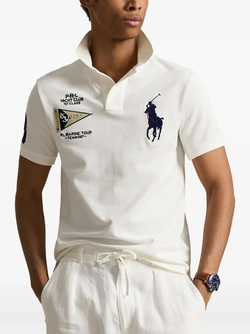 Рубашка-Поло с вышитым изображением большого пони Polo Ralph Lauren, нейтральный — фото 3