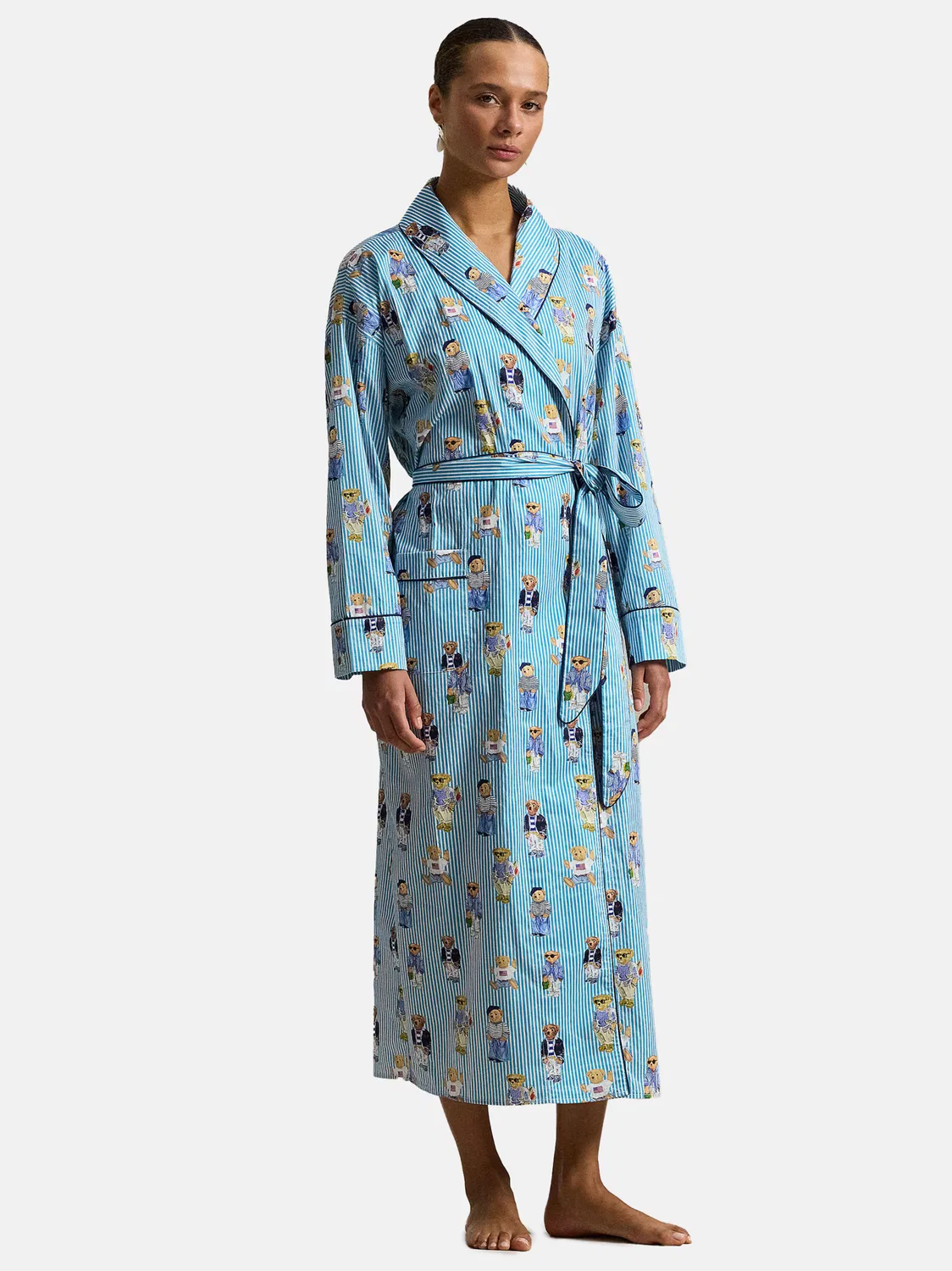 Короткий банный халат с изображением культового медведя. Polo Ralph Lauren, Light Blue/Mixed Colors — фото 2
