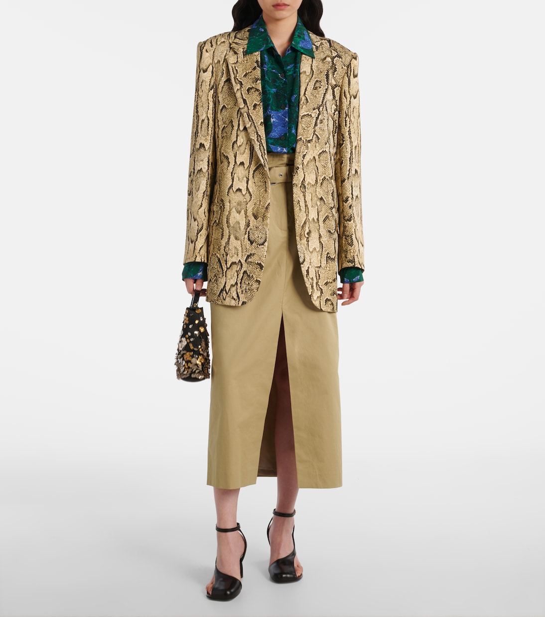 Юбка миди из хлопка с поясом и складками Dries Van Noten, бежевый — фото 2