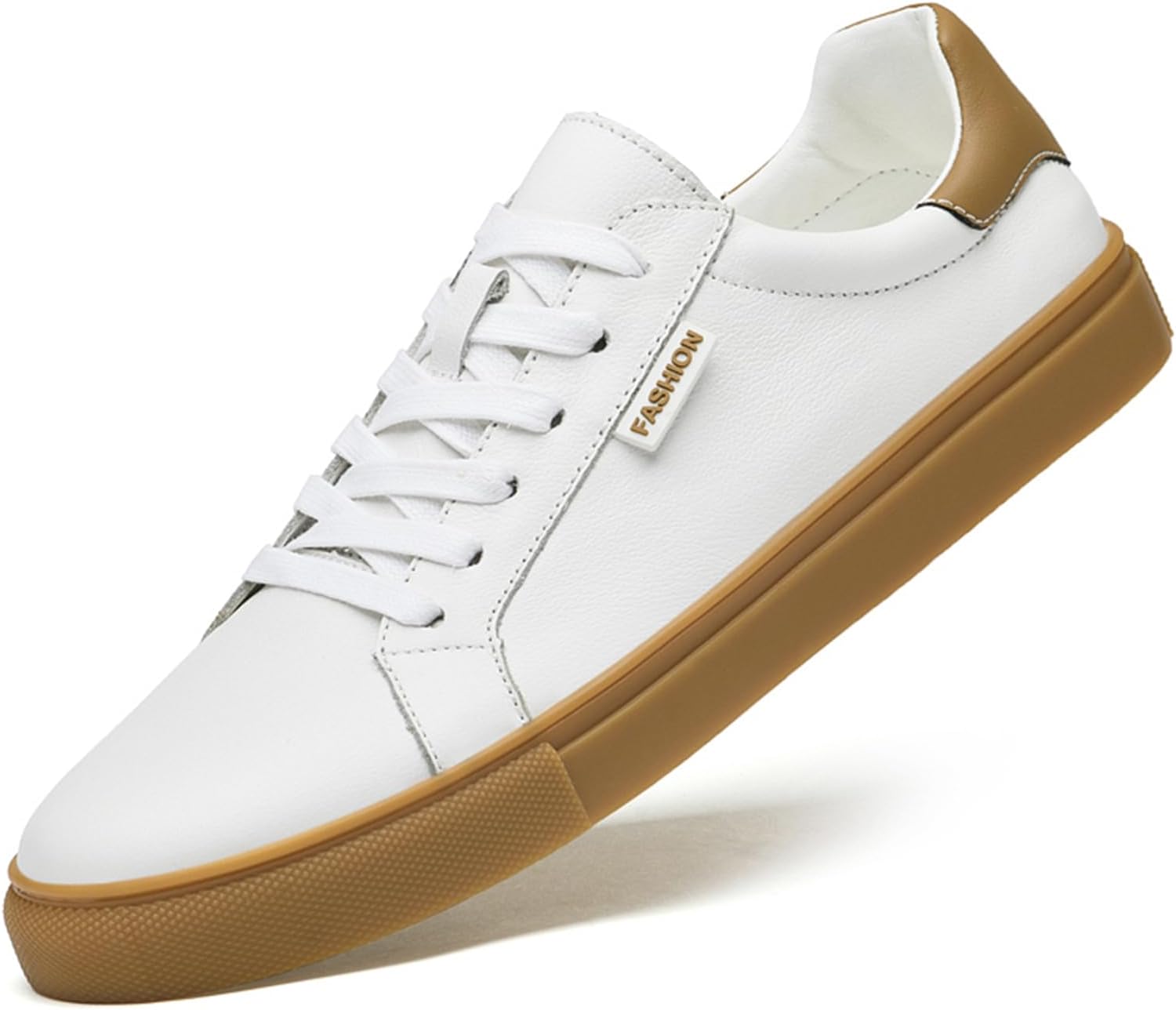 

Мужские дышащие повседневные туфли, модные кожаные кроссовки, удобная обувь для ходьбы Abborora, белый/коричневый