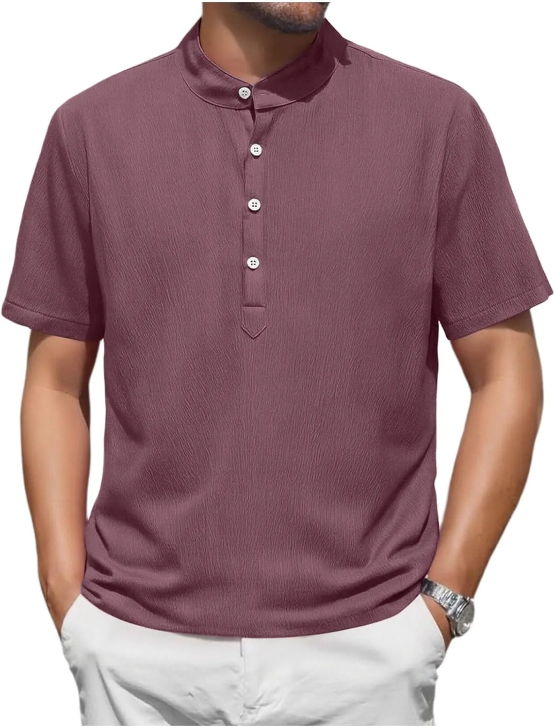 

Мужская повседневная рубашка-поло Henley с коротким рукавом, летняя, из льна