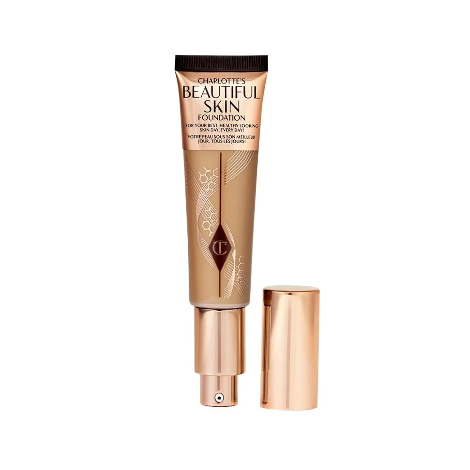 Charlotte Tilbury Beautiful Skin тональный крем среднего покрытия с увлажняющим эффектом - жидкая косметика для сияния, увлажнения и ухода за кожей, 08 Neutral - Medium-tan with neutral olive undertones