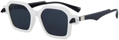 

Ретро-очки квадратной формы для женщин, модные, двухцветные, с защитой от УФ-излучения UV400; мужские солнцезащитные очки в стиле панк с многоугольными заклепками MTZJH, White Black Grey