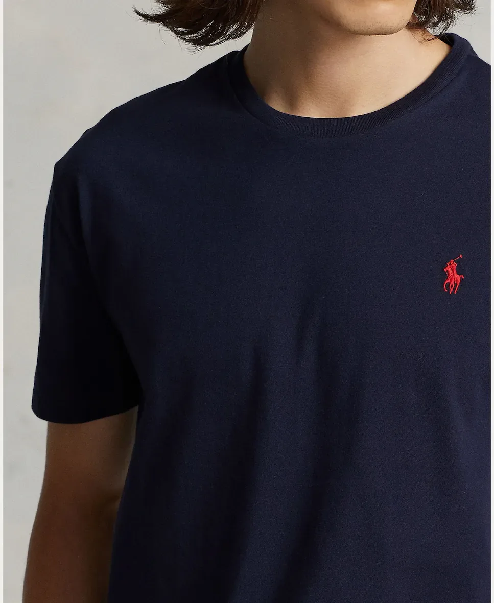 Мужская хлопковая футболка с вышитым логотипом Polo Ralph Lauren, темно-синий — фото 3