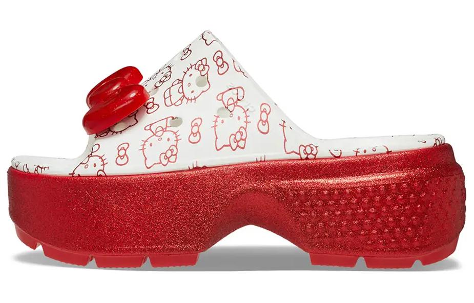 Скользящие кроксы Stomp Slide Hello Kitty 50-летие Красные с блестками Женские Бело-красные