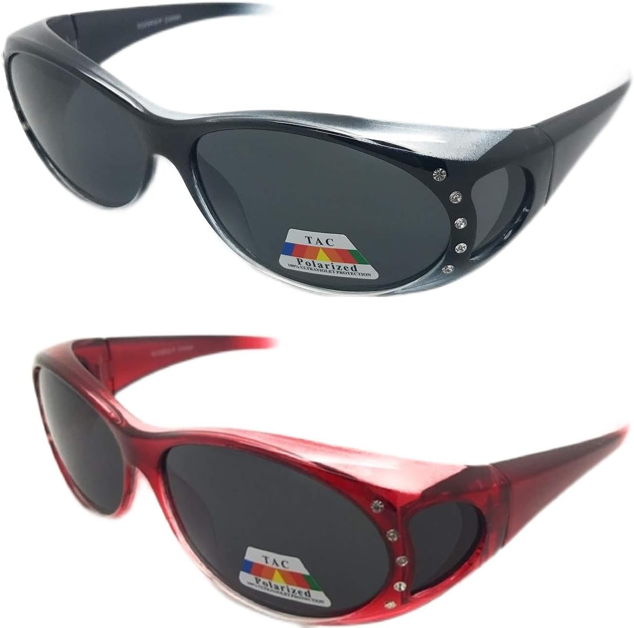 

2 пары, подходят для ношения поверх солнцезащитных очков с поляризованными линзами, обеспечивают 100% защиту от УФ-излучения и подходят для ношения поверх очков с диоптриями, размер 60 мм MyUV, Black & Red