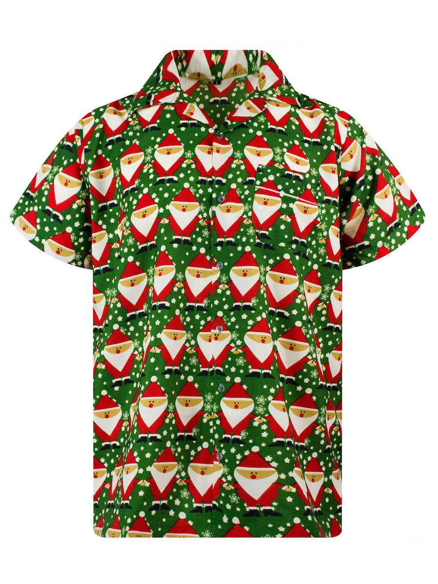 

Рубашка на пуговицах классического кроя King Kameha Christmas Santa Allover, зеленый